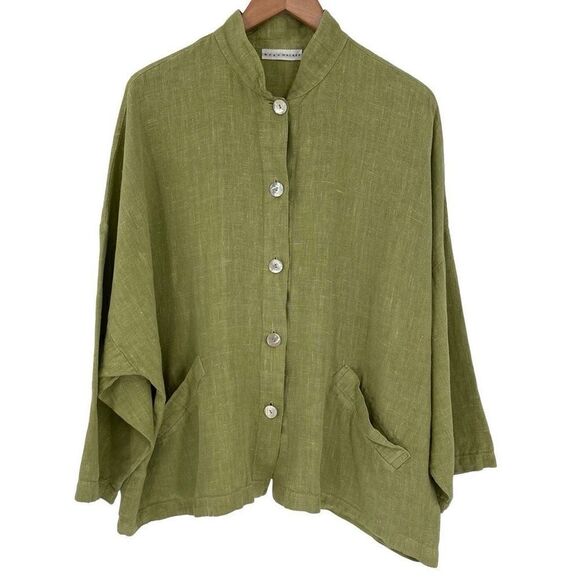 Bryn Walker Danuta Jacket 100% Linen Oversized Women Medium Green Lagenlook - Picture 1 of 7